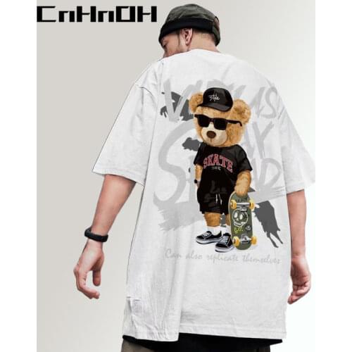 CnHnOH Hip Hop Tee Bear Print Short Sleeve T-Shirt Mens Chic Loose Large Size Fashion Streetwear Shirt Summer Top GF-T605