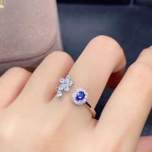 Natural real sapphire or ruby or emerald flower ring Per jewelry 925 sterling silver 3*4mm 0.3ct gemstone Fine jewelry J2122010