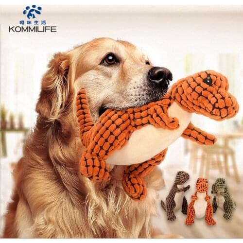 KOMMILIFE Plush Dinosaur Sound Dog Toys Bite Resistant Pet Toy for Small Large Dogs Dog Accessories Molar Chew Pet Toys