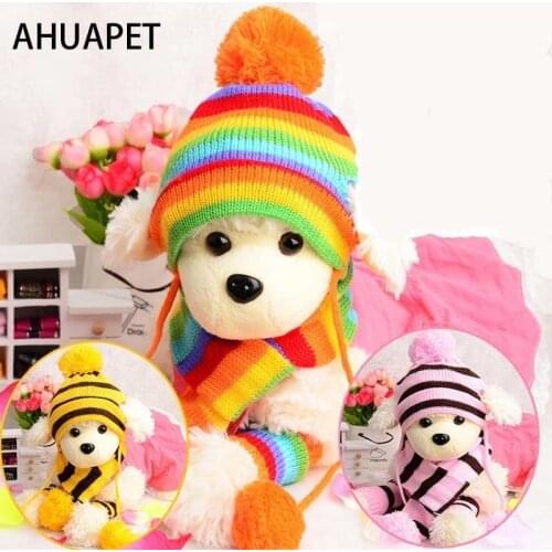 Corgi Costume Dog Cap Franse Bulldog Hat For Dogs Winter Supplies Yorkshire Terrier Stripe Knitted Scarf Puppy Outfit Costume