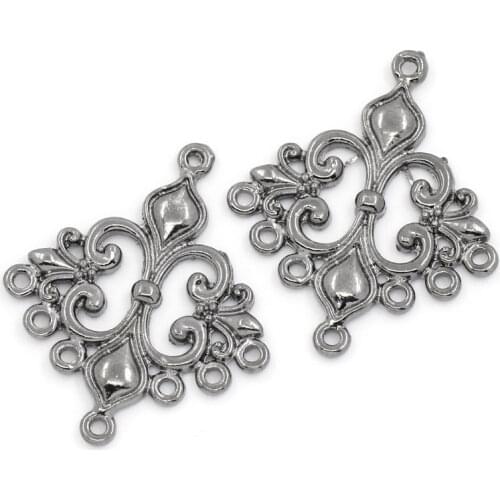 Lovely Connectors Findings Rhombus Gunmetal Flower Fleur-De-Lis Pattern Carved 3.6x3cm,30PCs (B25954)