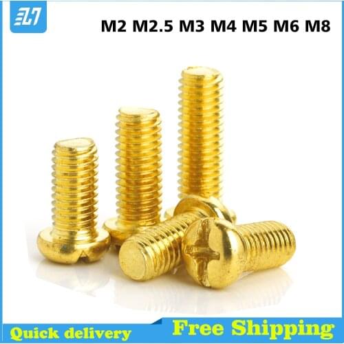 Brass Pan Round Head Machine Screw Metric Thread Phillips Cross Recessed Copper Head Bolt M2 M2.5 M3 M4 M5 M6 M8