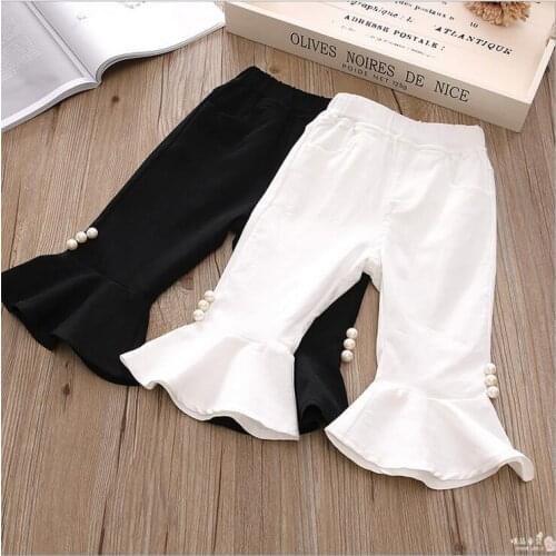 Summer leggings girl beading flare pants baby girls clothes trousers girls solid white black leggings vetement enfant fille
