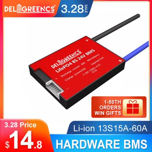 Deligreen 13S Li-ion BMS 15A 20A 30A 40A 50A 60A 48V PCB/BMS for 3.7V lithium battery pack 18650 LiNCM Li-Polymer Scooter