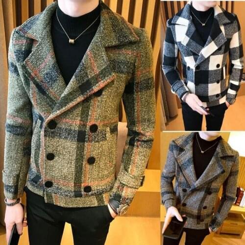 Men Full Sleeve Short Faux Woolen Coat Autumn And Winter Outwear And Patchwork Causal Style Overcoats