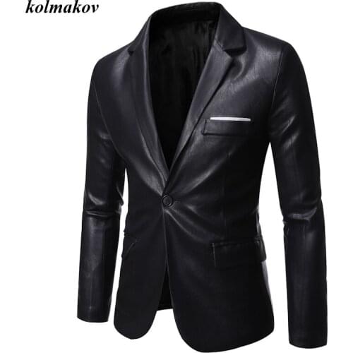 2020 New Arrival Autumn Men Boutique PU Leather Coat Fashion Casual Black Slim Men Leisure Single Button Blazers Clothes M-6XL