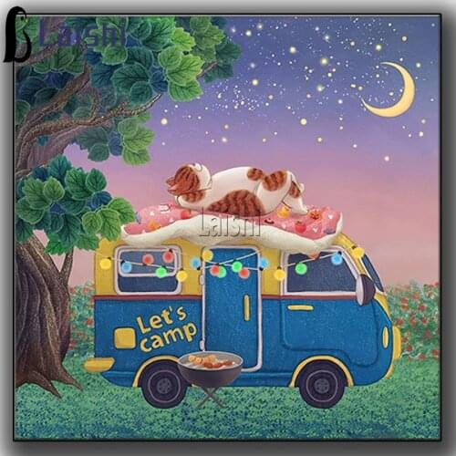 DIY cat Animal Cartoons Full Drill Round Diamond Resin Painting Kit Rhinestone Drawing Room Decor Picture Childrens Day Gifts