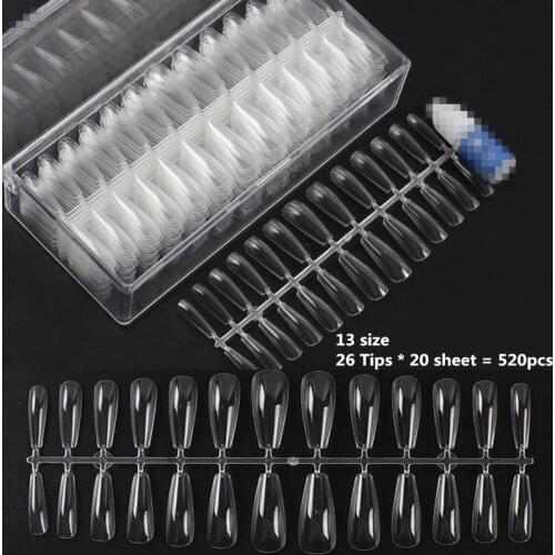 520 pcs Nail False Tips Folded without any Trace Effect fashion shaped Fake artificial Nails Tips color Display nail arts tools