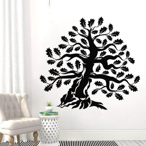 Sacred Oak Tree Silhouette Wall Decal Art Nature Trees And Flowers Home Living Room Decoration A001932