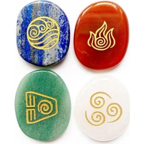 Natural Big Palmstone Element Symbols Reiki Healing Palm Stones Massage Carved Power Crystals Wholesale Dropshipping