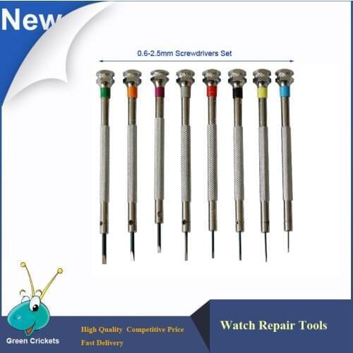 100% Brand New 8pcs/lot 0.6mm~2.5mm Assort Slotted Flat Screwdrivers Set, Jewellers Watch Screwdriver for Watchmakers