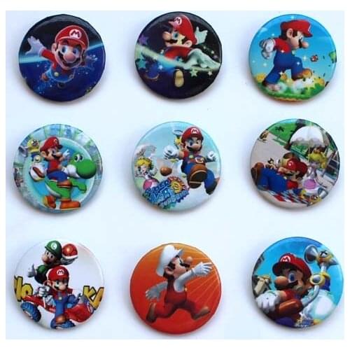 Wholesale lot 48pcs Mario logo 30mm DIY Pin Badge Button Cover Parts Supplies for Pro Maker Machine