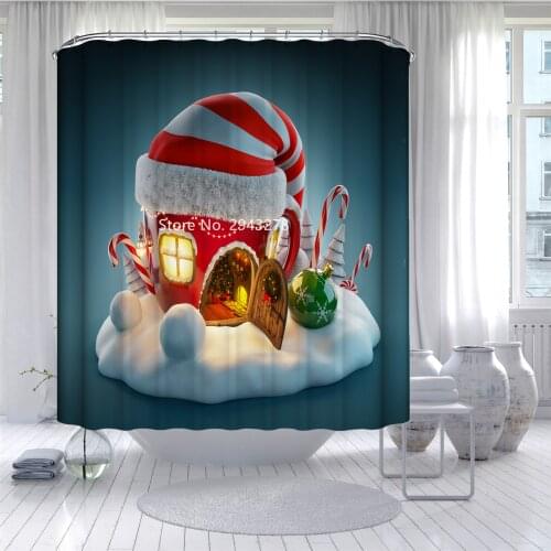 Christmas and Easter Cartoon Design Waterproof and Mildew Proof with Hook Water Shower Curtain Home Holiday Bathroom Decoration