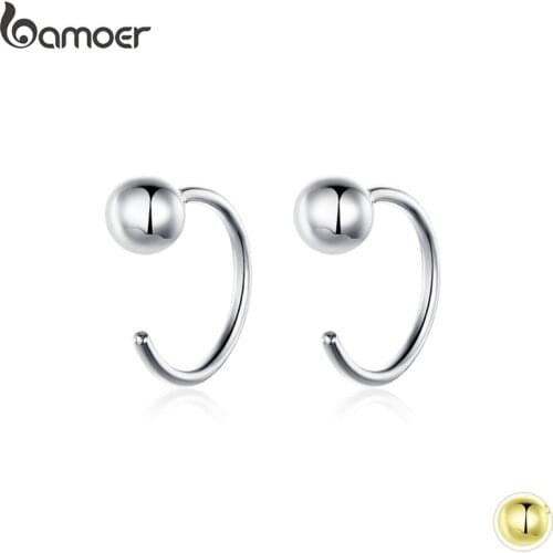 Bamoer Silver 925 Jewelry Tiny Hoop Earrings for Women Gold Color Korean Style Hypoallergenic Jewelry Accessories Girl SCE782