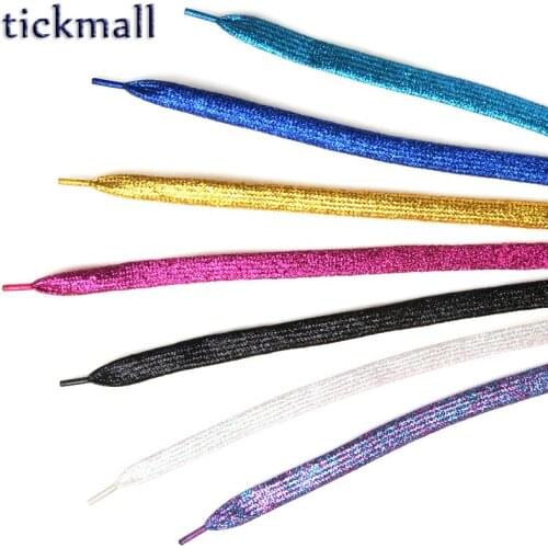 All 110cm 1 Pair 12mm Width Popular Sports Mountain Shoes Laces 8 Glitter Lame Colors Flat Ribbon Shoelaces
