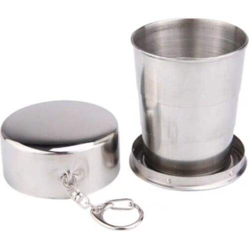 Collapsible Travel Cups Stainless Steel Folding Cup with Lid Expandable Portable Reusable Mug for Survival Hiking Picnic
