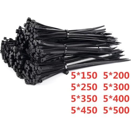 100 PCS Self-locking Plastic Nylon Tie Black 5*200 5*300 Cable Tie Fastening Ring Cable Tie Zip Wraps Strap Nylon Cable Tie