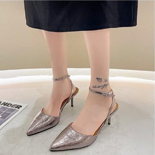 Pointed Toe Stiletto Sexy Solid Color Buckle Ladies Sandals Summer Hot Sale Casual Single Shoes Work Shoes Large Size 34-40