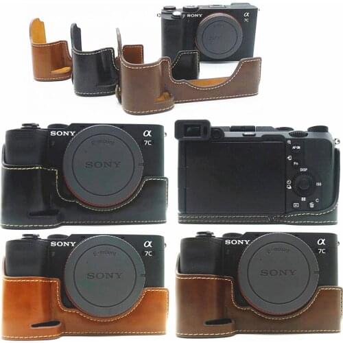 Pu Leather Camera Case Bag Protective Half Body Cover Base For Sony A7C Alpha 7C ILCE-7C Cameras