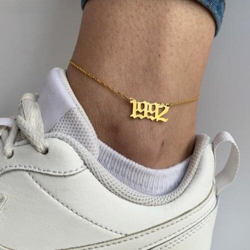 Stainless steel anklet initials anklet ladies personalized anklet bracelet Date of Birth Anklet1980to2020 1995 1998 1999 giftfor