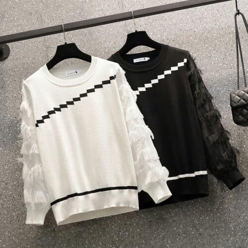 Spring autumn French sexy Hollow out Tassel knit sweater women 2021 retro design O neck Oversized sweater top female knit top