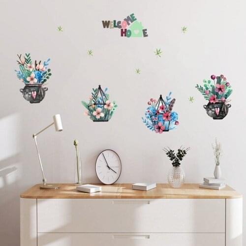 Zollor Potted Botany Flowers And Plants Wall Sticker Bedroom Living room Background Wall Creative Decoration Sticker Removable