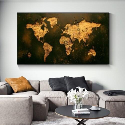 100x50cm Golden Vintage World Map Diamond Embroidery Full Square Round Diamond Painting Luxury Wall Art Office Decoration