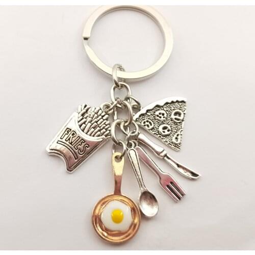 1pc Food Key Ring Egg frying pan French Fries Pizza Keychain Cute Key Chain Toys Gift KeyRing Foodie Jewelry Gift