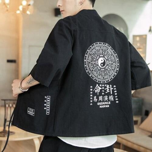 2020 Linen Chinese Style Kimono Men Japanese Kimono Cardigan Harajuku Kimono Shirt Men Streetwear Hawaiian Shirt Men 5XL