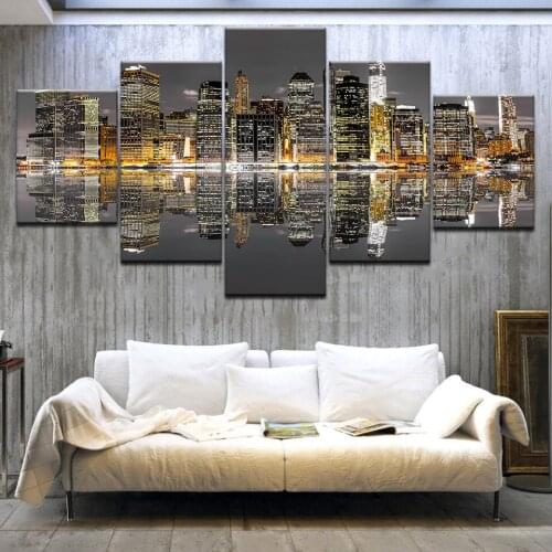 5 Piece Hot Sell Modern Wall Painting City Building Home Decor Flowers Art Picture Paint On Canvas Prints Living Room Artwork