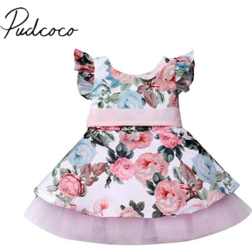 2019 Children Summer Clothing Newborn Toddler Kid Girls Princess Lace Floral Tutu Dress Sleeveless Sashes Bowknot Sundress 6M-4T