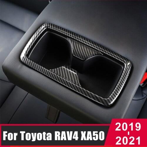 For Toyota RAV4 2019 2020 2021 RAV 4 XA50 ABS Carbon Car Interior Rear Water Cup Holder Frame Covers Trim Sticker Accessories