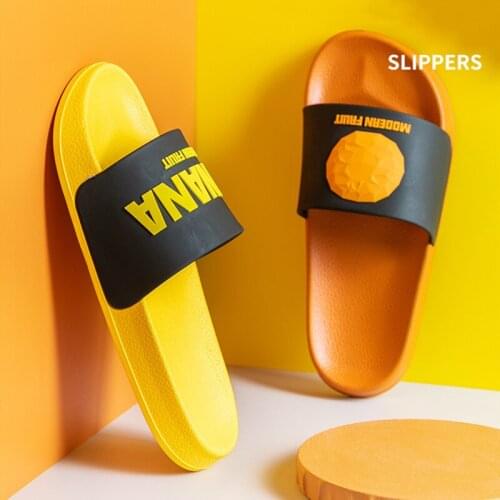 3D Fruit Pattern Household Cartoon Womens Banana Slippers Summer Indoor Orange Bathroom Slippers Antiskid Mens Couple Shoes