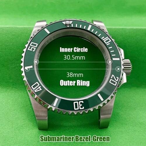 Submariner Watch Case Bezel 38*30.5mm Water Ghost Green Sloping Ceramic Bezel Watchmaker Repair Parts Replacements Seiko Watch