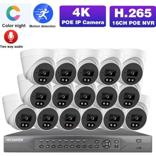 16CH 8MP POE Dome Camera System Set 4K POE NVR Kit Color Night Vision CCTV Camera Kit Indoor H.265 Video Surveillance System Set