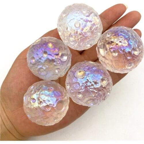 Beautiful 1PC Electroplated Aura Natural Crystal Moon Ball Spheres Colourful Rainbow Clear Quartz Rough Healing Gift