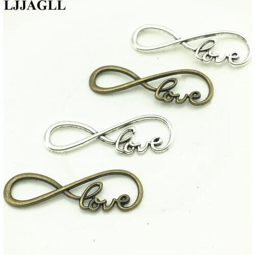LJJAGLL Jewelry Findings Metal Chain Diy Connectors Infinite Love Charm 20PCS 2Color 12*39mm Bracelets Diy Components ALJQ001
