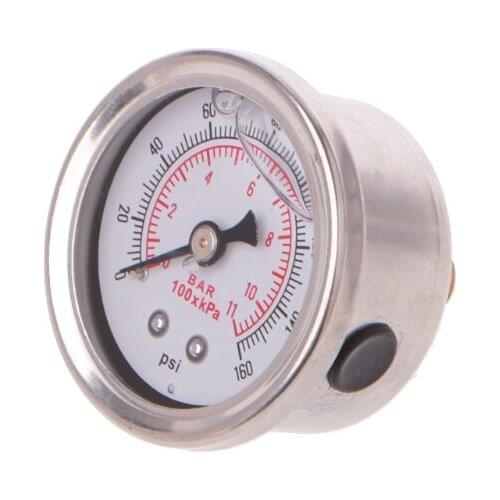 Fuel Pressure Regulator Gauge 0-160 Psi / Bar Liquid Fill Chrome Fuel Oil Gauge