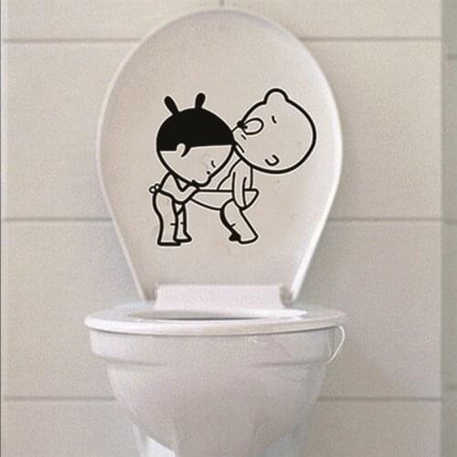 Cartoon girl peeping boy bathroom toilet seat wall decals diy waterproof wall sticker home decor mural for washroom art stickers