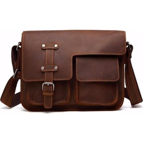 New business retro leather mens bag Fashion trend mens shoulder bag top layer cowhide messenger bag
