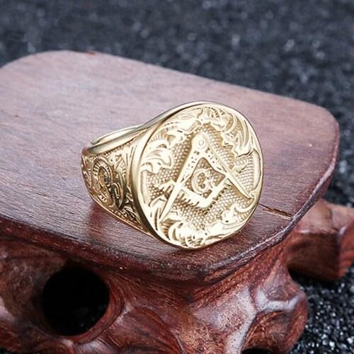 Vintage Men Gold Plated Masonic Ring Masonic Church Ring Mason Ring Hip Hop Punk Ring Banquet Jewelry Fathers Day Party Gift