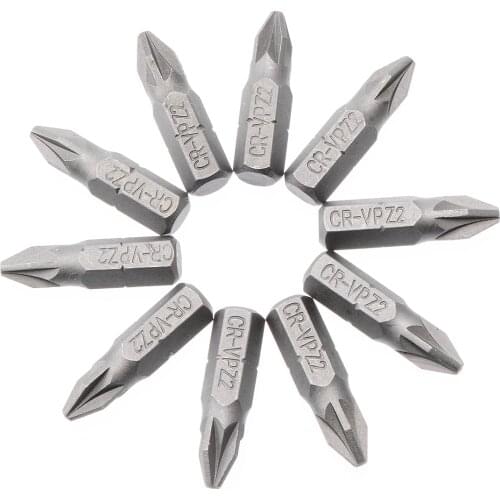 10pcs Pozi 2 PZ2 x 25mm Screwdriver Bits Silver Alloy Steel Drive Screwdriver Bits Hex Tools For Power Tools