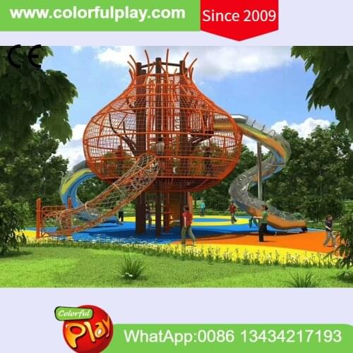 Customized net & rope climbing play system stainless steel slide playground equipment for child play area outdoor in community