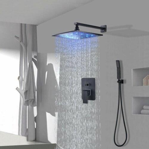 New Bathroom Stainless Steel Shower Set Household Multifunctional 8 Inch LED Shower Faucet Set Square Rain Shower Hand Shower
