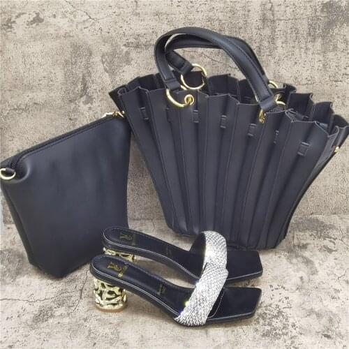 Italian design shoes with Matching Bag for Women African Ladies Shoe and Bag Set Decorated with Rhineston Metal Decoration