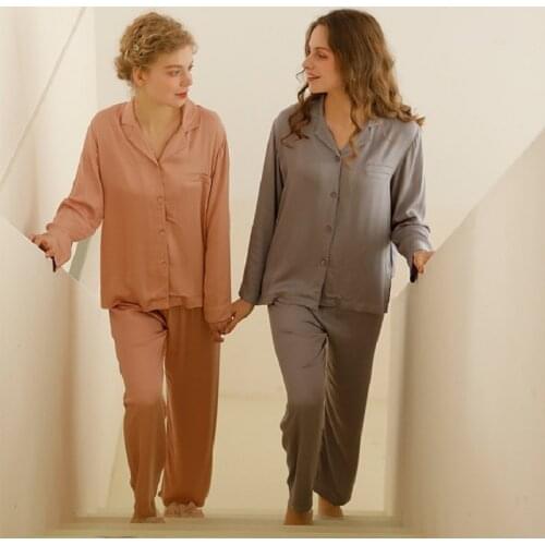 Fashion Viscose Womens Long Sleeve Pajama Sets Solid Color Loose Night Suits Casual Sleepwear Home Clothes Spring Autumn