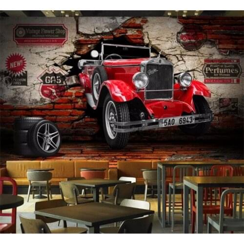 Custom 3D Wall Paper Retro Red Car Photo Wall Murals Restaurant Cafe Bar KTV Living Room Backdrop Wall Decor Papel De Parede 3 D