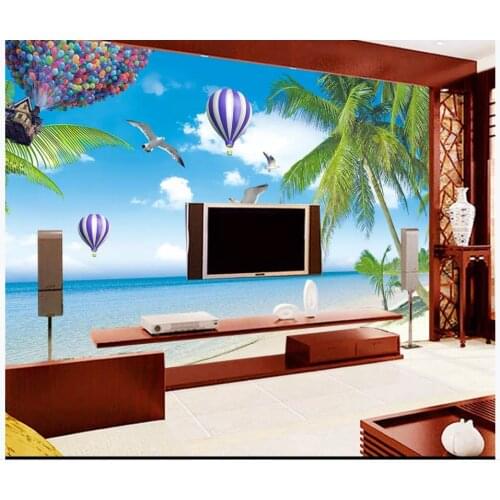 Custom wallpapers for walls 3 d murals wallpaper Mediterranean tree beach balloon mural living room background wall papers decor