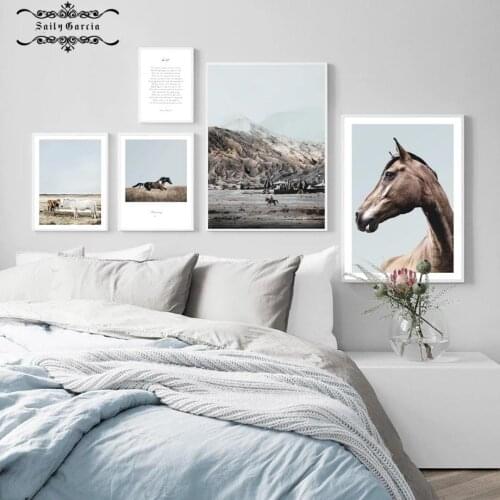 Wild Scenery Posters and Prints Mountain Grassland Horse Quote Wall Art Canvas Painting Nordic Pictures for Living Room Decor