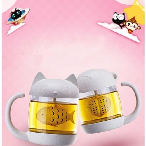 Cartoon Lovely Kitten Monkey Glass Teacup White Maixiang Cup Office School Afternoon Tea Scented Tea Teacup Student Portable Cup